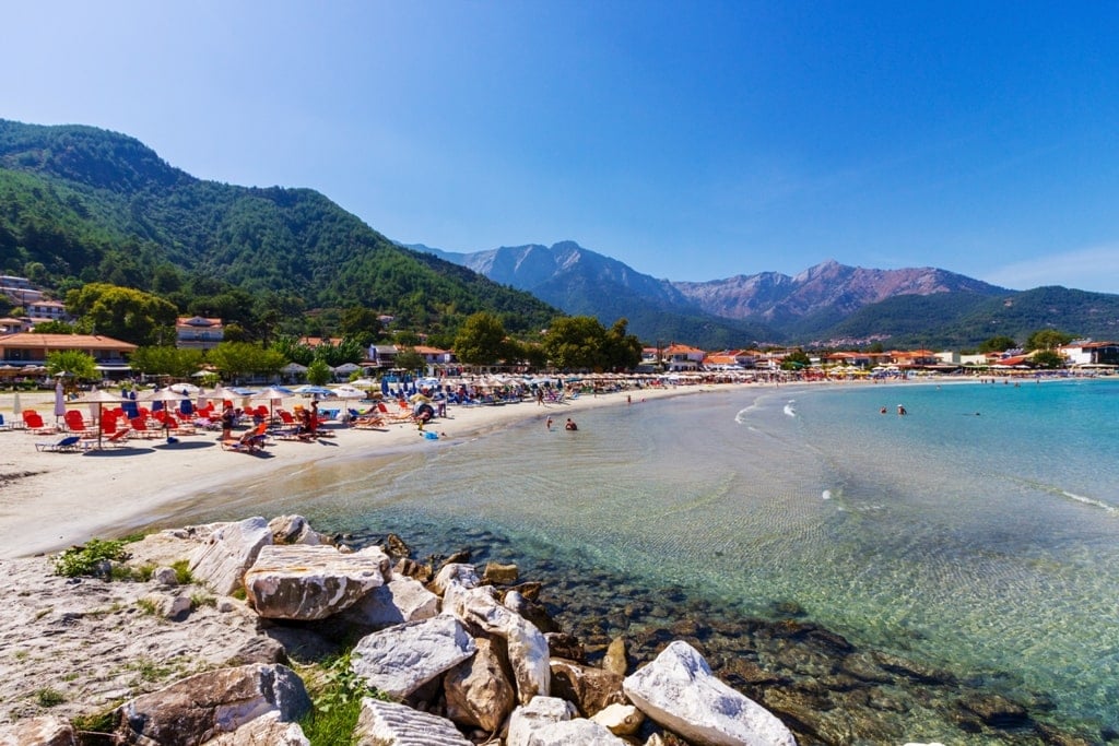 Beach Psili Ammos is located is the north side of Thassos